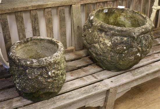 Two reconstituted stone garden pots W.46cm and W.30cm